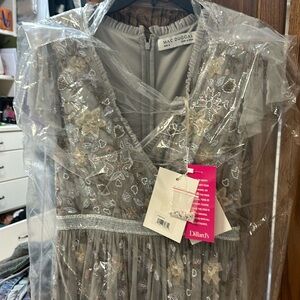 Mac Duggal Surplice V-Neck Cap Sleeve A-Line Faux Wrap Dress size 6